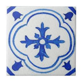 青パターン（の模様が）ある白地中海の水色 タイル