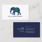 青パターン(の模様が)ある象(モノグラム) 名刺 (正面/裏面)