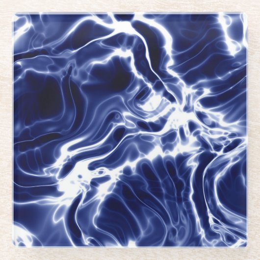 青パタ渦巻形のーン ガラスコースター (正面)