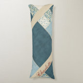 青パッチワーク抱き枕 ボディピロー (正面縦)