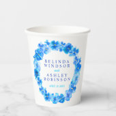 青パンジーの花リース水の色結婚のアート 紙コップ (正面)