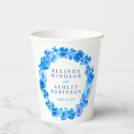 青パンジーの花リース水の色結婚のアート 紙コップ