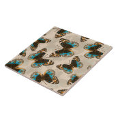 青パンジーバタフライパターンオフ白 タイル (側面)