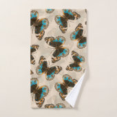 青パンジーバタフライパターンオフ白 バスタオルセット (ハンドタオル)