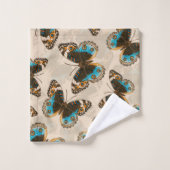 青パンジーバタフライパターンオフ白 バスタオルセット (ウォッシュタオル)