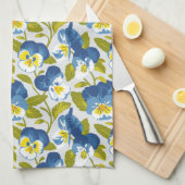 青パンジーパターン キッチンタオル (四つ折り)