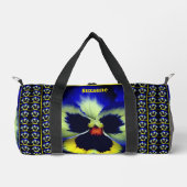 青パンジーパーソナライズされた花 ダッフルバッグ (正面)