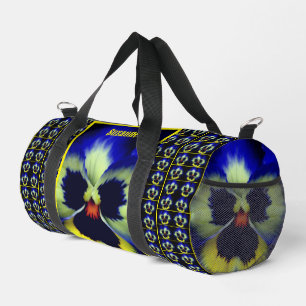 青パンジーパーソナライズされた花 ダッフルバッグ