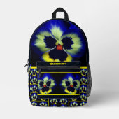 青パンジーパーソナライズされた花 プリントバックパック (正面)
