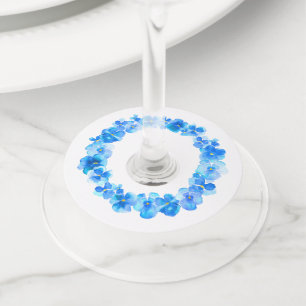 青パンジー水彩画結婚花のイベント ワイングラスタグ