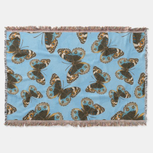 青パンジー蝶パターン スローブランケット (正面)