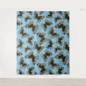 青パンジー蝶パターン タペストリー (正面)