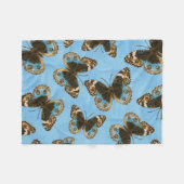青パンジー蝶パターン フリースブランケット (正面(横))