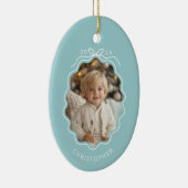 青パーソナライズされたいシンプルBow Wavy Photoクリスマス セラミックオーナメント (右)