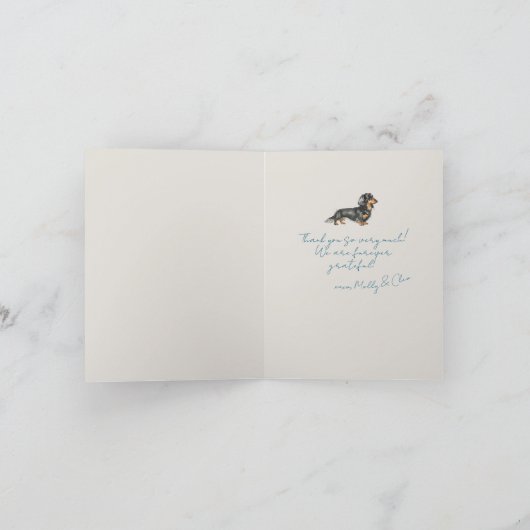 青パーソナライズされたいストライプのペット写真ダシュント サンキューカード (内部)