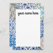 青パーソナライズされたいタイル サンキューカード (正面/裏面)