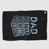 青パーソナライズされたい名前の男の神話の伝説 ゴルフタオル (横)