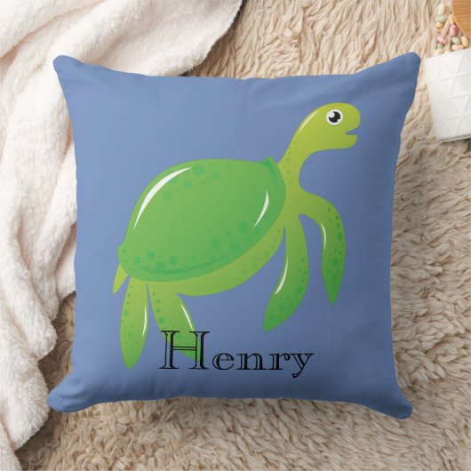 青パーソナライズされたい海枕に緑のウミガメ クッション (ブランケット)