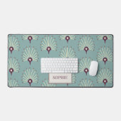 青パーソナライズされたかわいらしのファンパターンバイオレット デスクマット (キーボード&マウス)