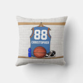 青パーソナライズされたとオレンジのバスケットボールジャージー クッション (裏面)