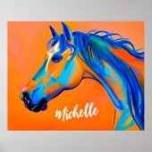 青パーソナライズされたとオレンジの抽象芸術馬術 ポスター (正面)