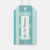 青パーソナライズされたとティール（緑がかった色）が市松模様にありがとうラベル ギフトタグ (裏面)