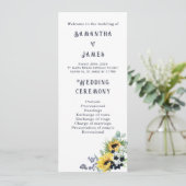 青パーソナライズされたとヒマワリ結婚式 プログラム (スタンド正面)