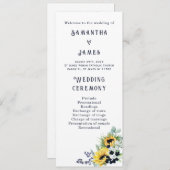 青パーソナライズされたとヒマワリ結婚式 プログラム (正面/裏面)