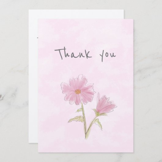 青パーソナライズされたとピンクのフローラサンキューカード 招待状 (正面/裏面)