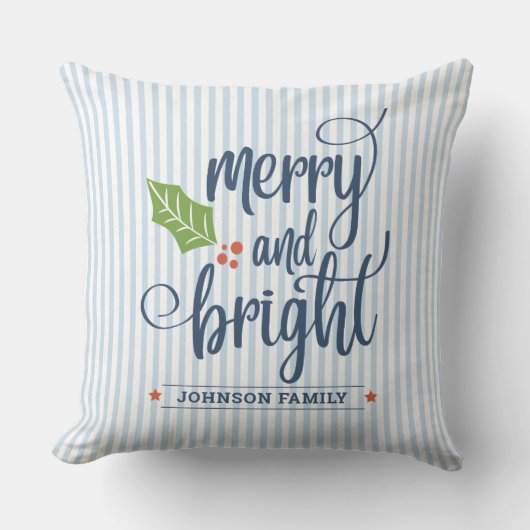 青パーソナライズされたと明メリーるいクリスマス クッション (正面)