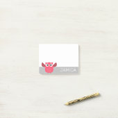 青パーソナライズされたと灰色の漫画フクロウのノート ポストイット (デスク上)