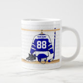 青パーソナライズされたと白のアイスホッケージャージー ジャンボコーヒーマグカップ (右)