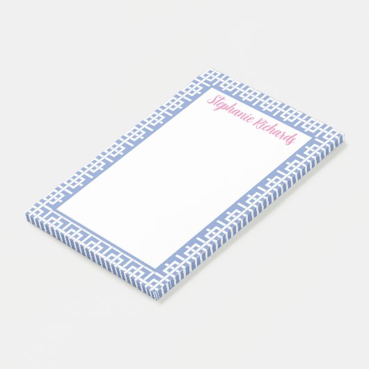 青パーソナライズされたと白のギリシャ鍵名門私立校風の、 ポストイット (アングル)