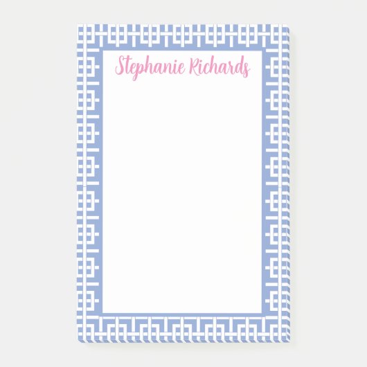 青パーソナライズされたと白のギリシャ鍵名門私立校風の、 ポストイット (正面)