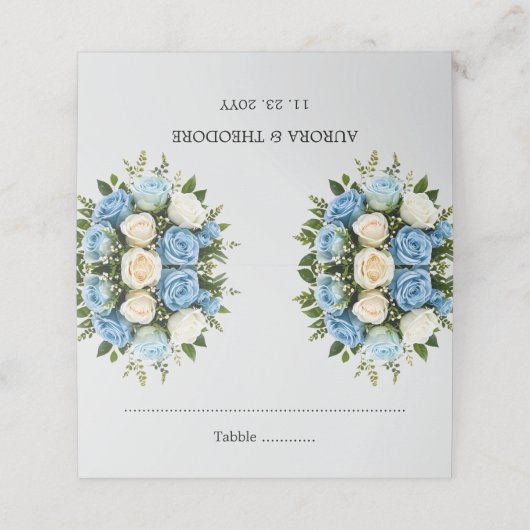 青パーソナライズされたと白のローズ座席表 プレイスカード (外部開封)
