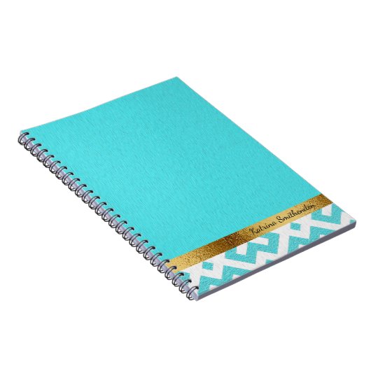 青パーソナライズされたと白の幾何学的および金ゴールド ノートブック (右側)