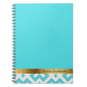 青パーソナライズされたと白の幾何学的および金ゴールド ノートブック (正面)