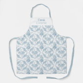 青パーソナライズされたと白の彫刻フローラ エプロン (正面)
