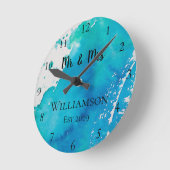 青パーソナライズされたと白の水色のカスタム ラウンド壁時計 (傾斜)