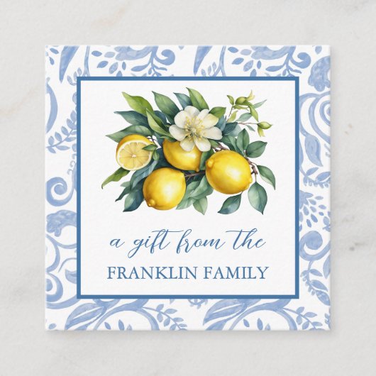 青パーソナライズされたと白の水色レモン エンクロージャーカード (正面)