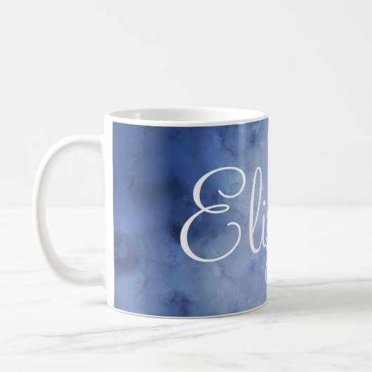青パーソナライズされたと白の水色 コーヒーマグカップ (左)