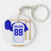 青パーソナライズされたと白の野球用ジャージー キーホルダー (裏面)