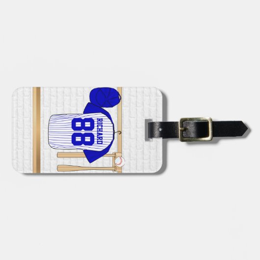 青パーソナライズされたと白の野球用ジャージー ラゲッジタグ (正面横)