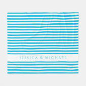 青パーソナライズされたと白ストライプの フリースブランケット (正面(横))