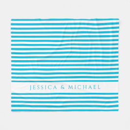 青パーソナライズされたと白ストライプの フリースブランケット