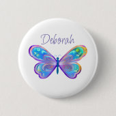 青パーソナライズされたと紫の蝶 缶バッジ (正面)