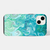 青パーソナライズされたと緑の波 iPhoneケース (裏面横)