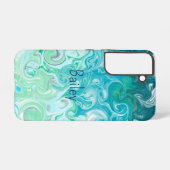青パーソナライズされたと緑の波 SAMSUNG GALAXYケース (裏面横)