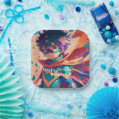 青パーソナライズされたと赤のアニメのスーパーヒーロー少年 ペーパープレート (パーティー)