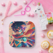 青パーソナライズされたと赤のアニメのスーパーヒーロー少年 ペーパープレート (パーティー)